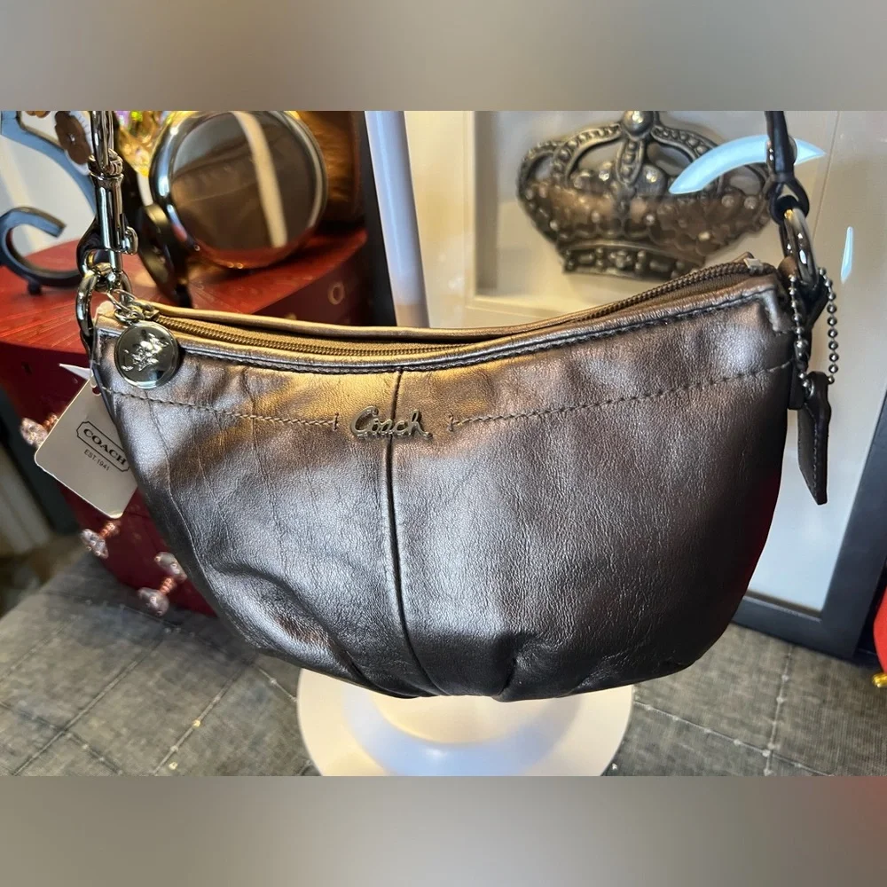 Coach Ashley Small Metallic Leather Brown/Bronze Pleated Shoulder Bag